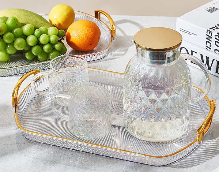 Acrylic rectangular Vanity Tray with Gold Handles