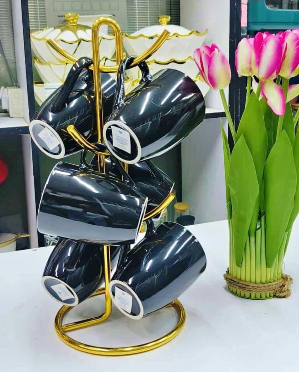 Ceramic Black Mugs – Set of 6