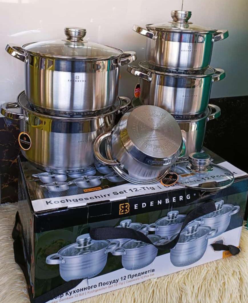 Edenberg 12-Piece Stainless Steel Cookware Set