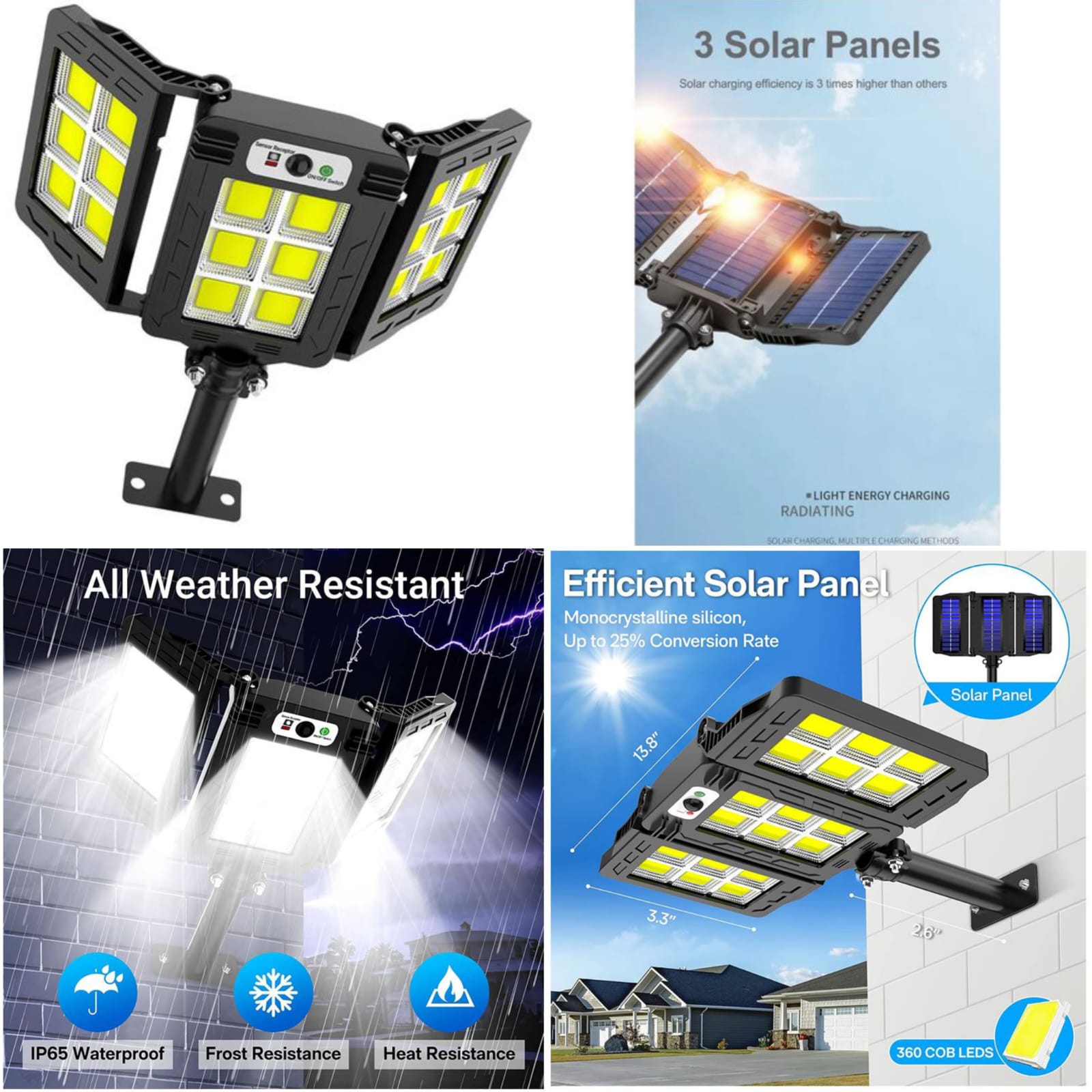 300W Triple Solar Light | PIR Sensor + Remote | Kenya