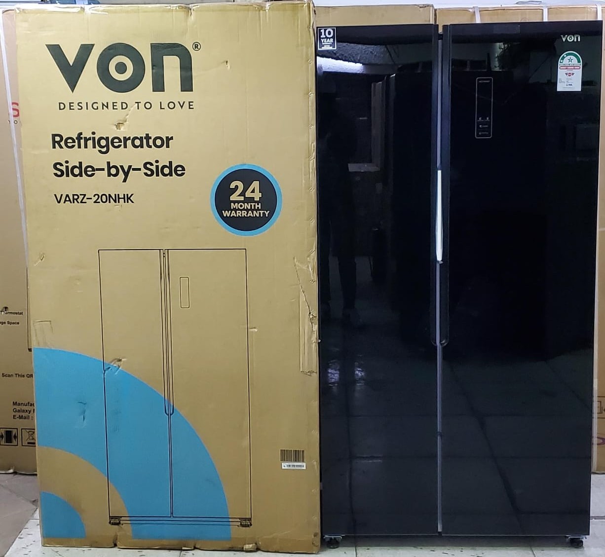 Von 429 litres side by side refrigerator