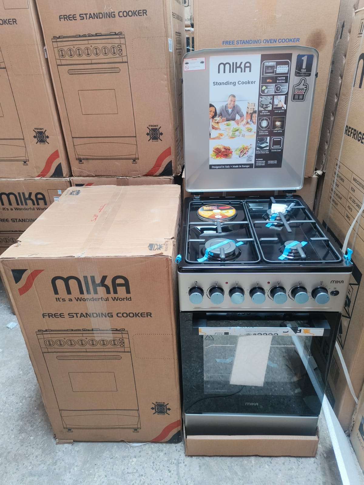 Mika 3+1 Standing Cooker – 3 Gas Burners, 1 Hotplate & Electric Oven