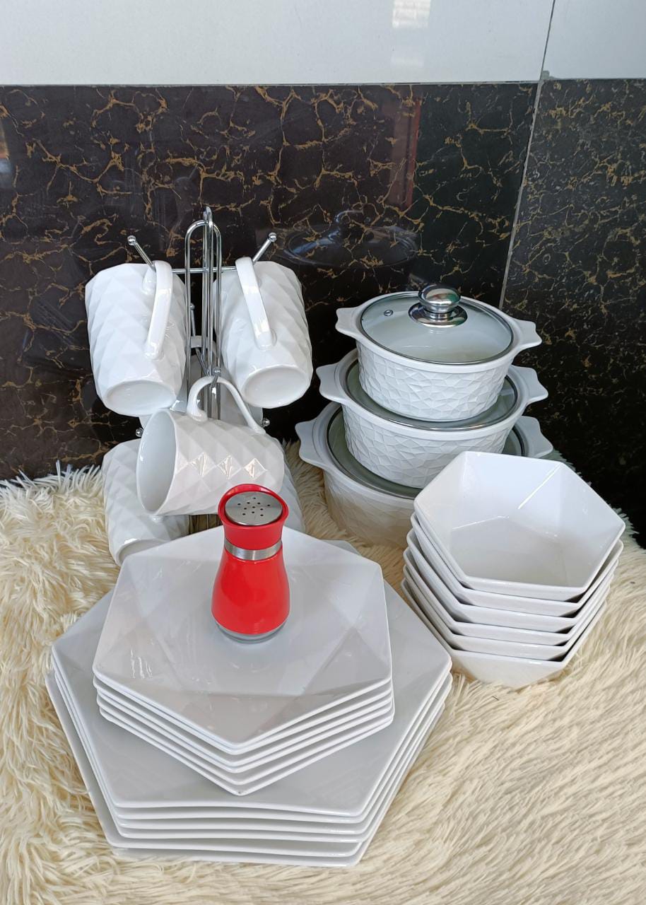 31-piece hexagonal ceramic dinner set