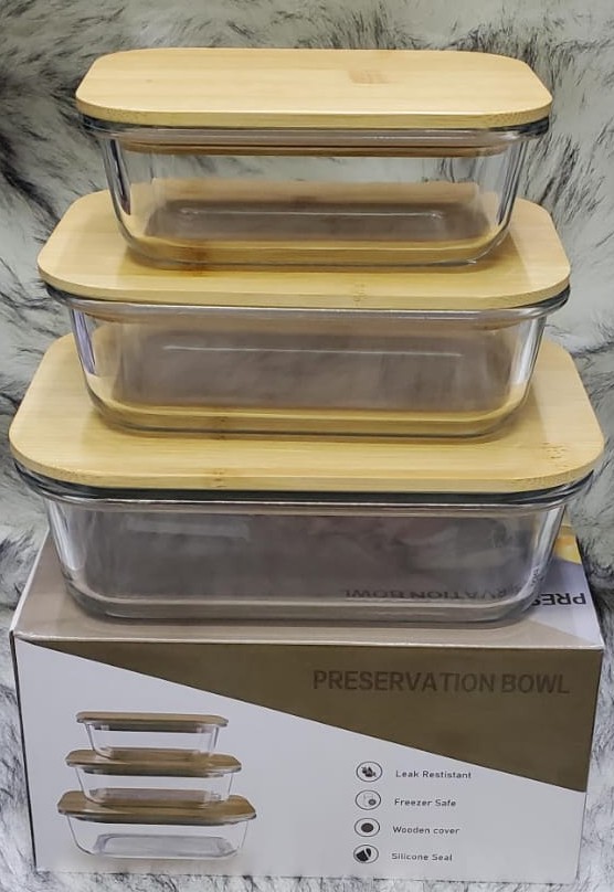 3in1  snack storage box set wooden top lid