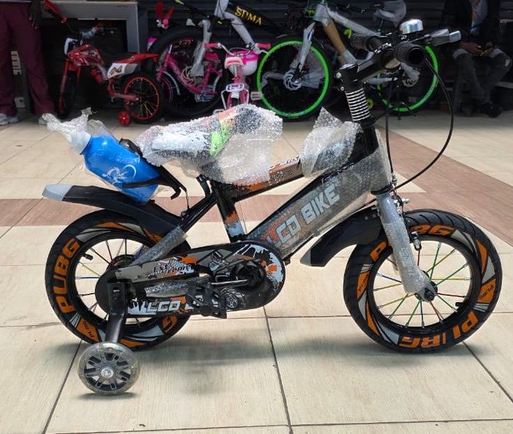 LCD size 12 Bike Kids Bicycle with Basket and Training Wheels – Black/Orange