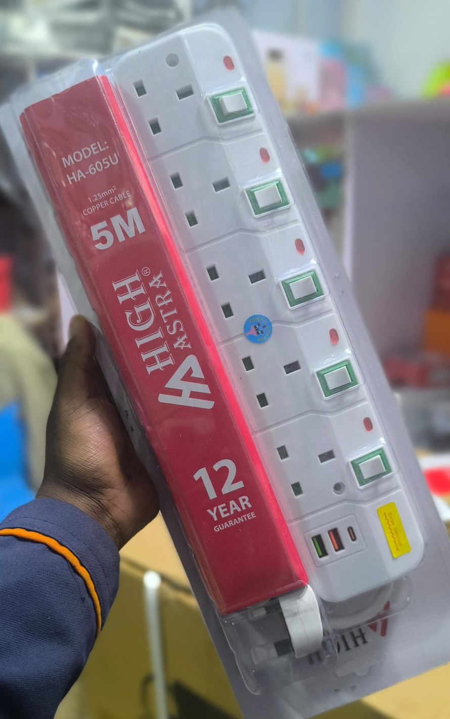 HA-605U Power Extension | 5 Sockets + USB & Type-C | Kenya